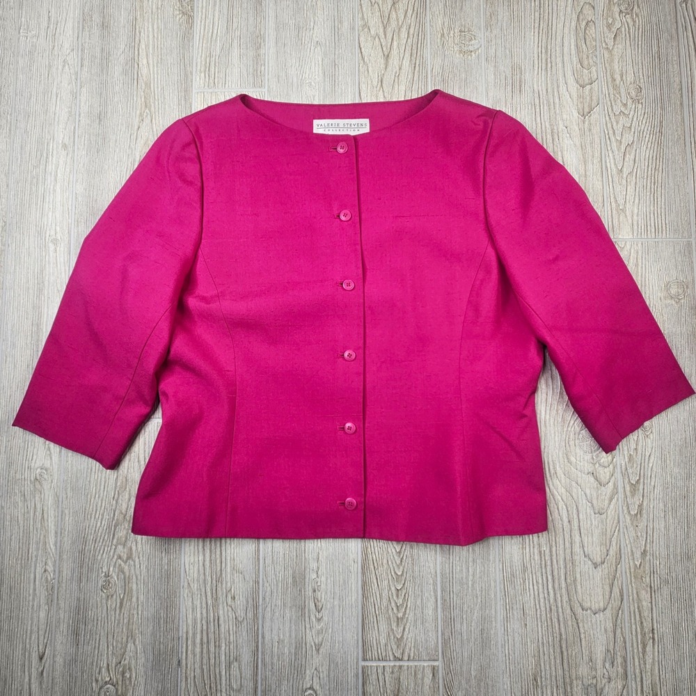 Valerie Stevens Collection Womens Pink Silk Button‎ Front Blazer Jacket Size 14